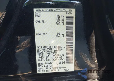 2013 Nissan Altima 3.5 Sv z USA, uszkodzony, nr VIN 1N4BL3APXDC111856